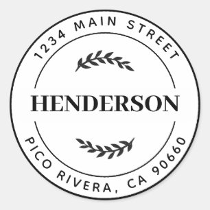 Pegatina Redonda Hojas Botánicas Modernas Dirección de Devolución R