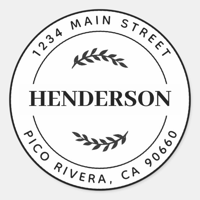 Pegatina Redonda Hojas Botánicas Modernas Dirección de Devolución R (Anverso)