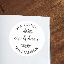 Pegatina Redonda Hojas botánicas Nombre redondo Ex Libris