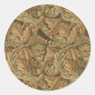 Pegatina Redonda Hojas de Acanto por William Morris, Textil Antiguo