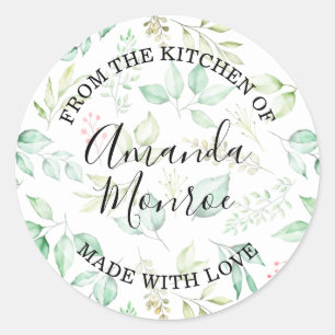 Pegatina Redonda Hojas de acuarela Hierbas Bayas DE LA COCINA