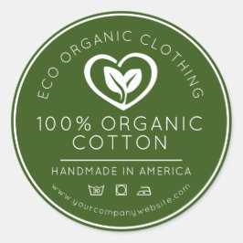 Pegatina Redonda Hojas de algodón orgánicas en un negocio de corazó