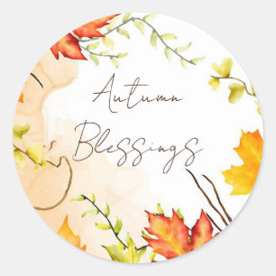 Pegatina Redonda Hojas de arce de otoño con texto personalizado