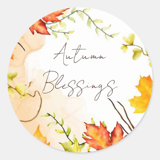 Pegatina Redonda Hojas de arce de otoño con texto personalizado (Anverso)