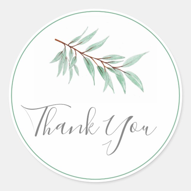 Pegatina Redonda Hojas de eucalipto acuarela (Anverso)