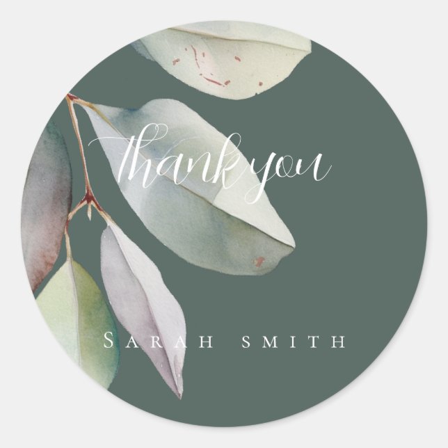 Pegatina Redonda  Hojas de eucalipto elegantes  (Anverso)