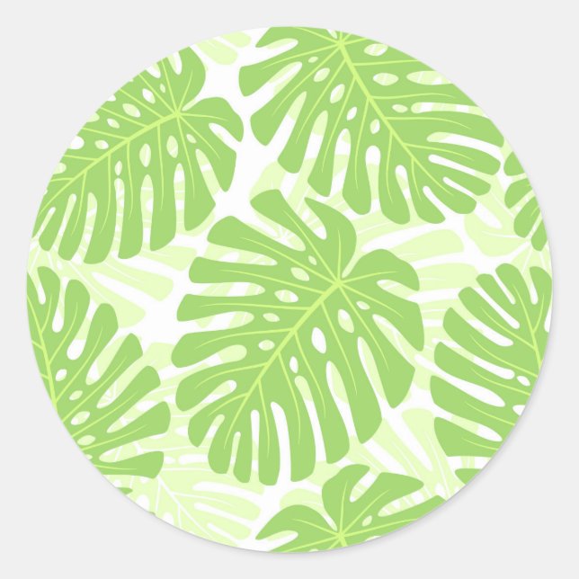 Pegatina Redonda Hojas De La Planta Tropical - Patrón Monstera (Anverso)