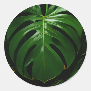 Pegatina Redonda Hojas de Monstera Jungle Glamour Dorado