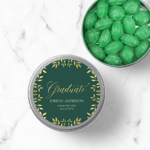 Pegatina Redonda Hojas de oro falsas elegantes verdes graduadas