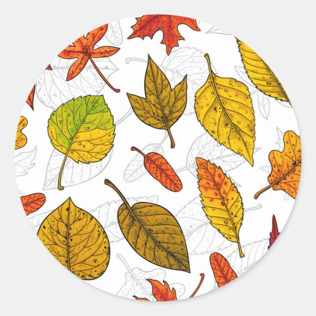 Pegatina Redonda Hojas de otoño en blanco (Anverso)