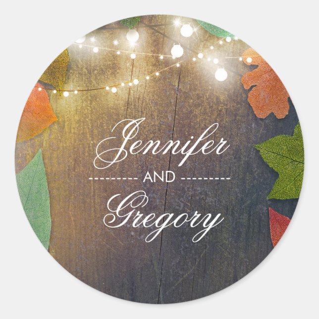 Pegatina Redonda Hojas de otoño rusas y Boda de madera (Anverso)