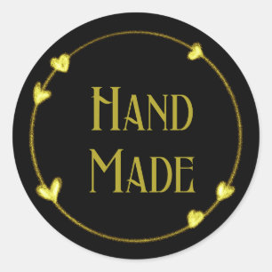 Pegatina Redonda Hojas de Stickers - Corazones de Oro Negro Hechos