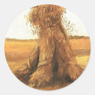 Pegatina Redonda Hojas de trigo en un campo, van Gogh