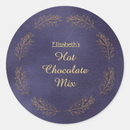 Pegatina Redonda Hojas doradas elegantes mezcla de cacao caliente a