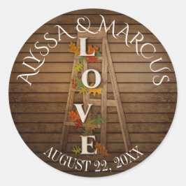 Pegatina Redonda Hojas otoñales y Boda rústico de vejez