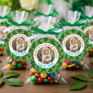 Pegatina Redonda Hojas Personalizadas y Cumpleaños con Fotos