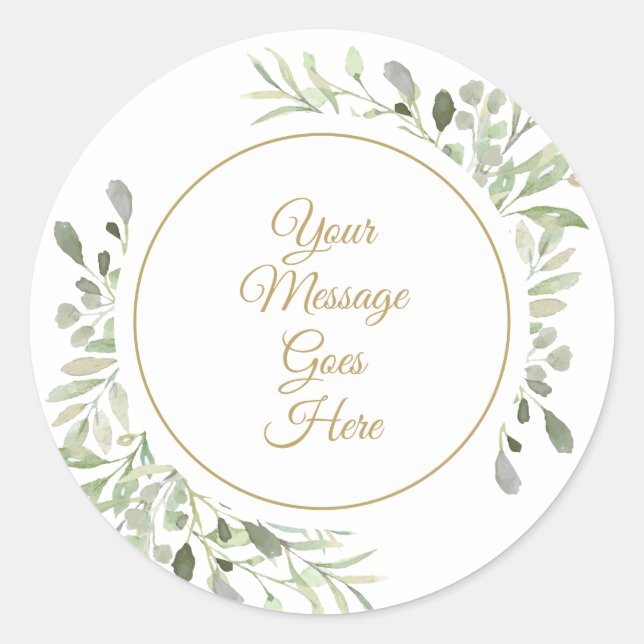 Pegatina Redonda Hojas suaves de acuarela (Anverso)