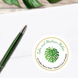 Pegatina Redonda Hojas tropicales Diversión Luces de vacaciones Dir