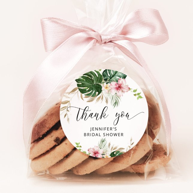 Pegatina Redonda Hojas tropicales, ducha de novia monstera (Subido por el creador)