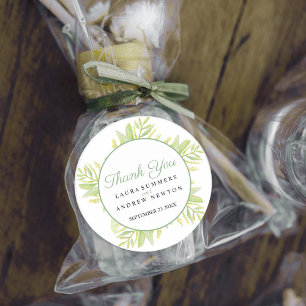 Pegatina Redonda Hojas verdes de eucalipto gracias favor