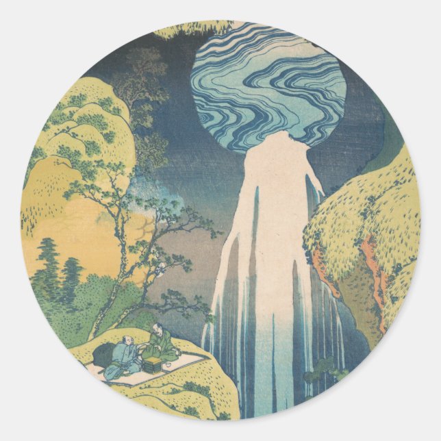 Pegatina Redonda Hokusai Amida cae cascada (Anverso)