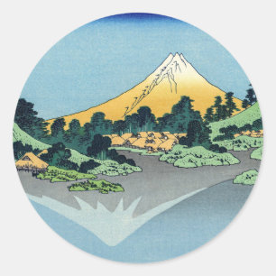 Pegatina Redonda Hokusai - El Monte Fuji reflexiona en el lago Kawa
