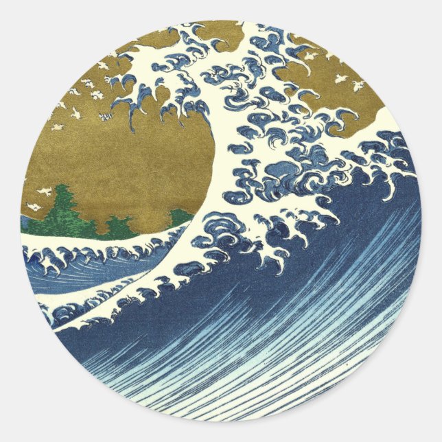Pegatina Redonda Hokusai Gran Ola Arte Japonés (Anverso)