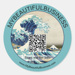 Pegatina Redonda Hokusai - La Gran Ola de Kanagawa - Código QR