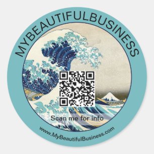 Pegatina Redonda Hokusai - La Gran Ola de Kanagawa - Código QR