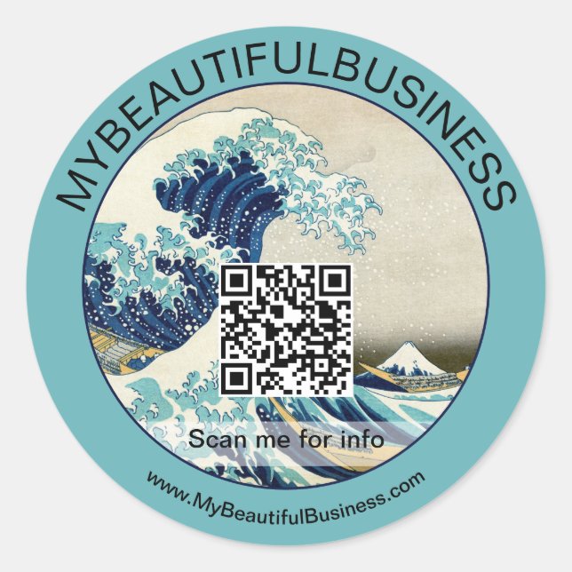 Pegatina Redonda Hokusai - La Gran Ola de Kanagawa - Código QR (Anverso)