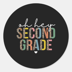 Pegatina Redonda Hola, 2º Grado De Vuelta Al Leopardo Escolar Por