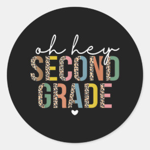 Pegatina Redonda Hola, 2º Grado De Vuelta Al Leopardo Escolar Por