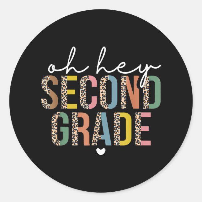 Pegatina Redonda Hola, 2º Grado De Vuelta Al Leopardo Escolar Por (Anverso)