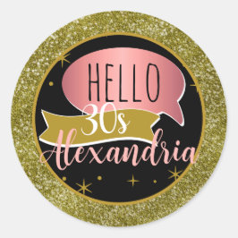 Pegatina Redonda hola 30 Cumpleaños personalizado número 30 de bril