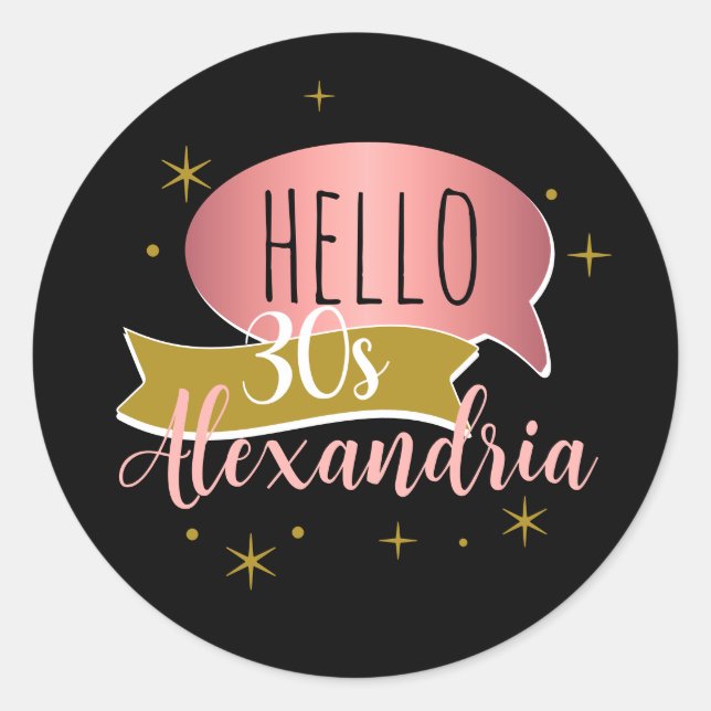 Pegatina Redonda hola 30 Estiloso Cumpleaños 30 Personalizado (Anverso)