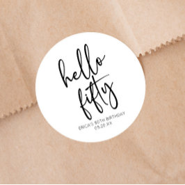 Pegatina Redonda Hola 50 Minimalistas 50 cumpleaños