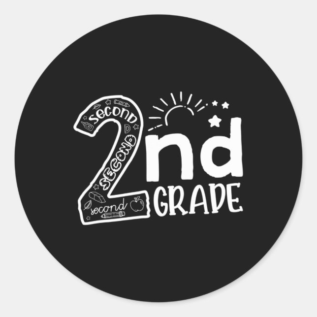 Pegatina Redonda Hola a profesores de 2º grado Niños y Secou del eq (Anverso)