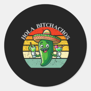Pegatina Redonda Hola Achos Funny Jalapeno Mexicano Cinco De Mayo M