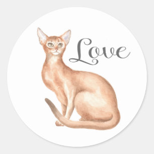 Pegatina Redonda Hola Amor Gatito Gatita Mamá Gato Abyssinian Adora