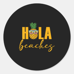 Pegatina Redonda Hola Beaches Mujeres Summer Pineapple Hawaiian Vac
