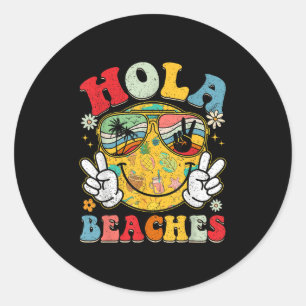 Pegatina Redonda Hola Beaches Smile Face Funny Beach Vacation Summe