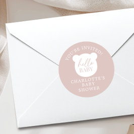 Pegatina Redonda Hola Bear Bebé. Te invitan.