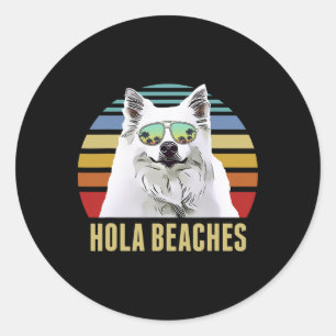 Pegatina Redonda Hola Bebe American Eskimo Dog Dog Funny Beach S