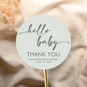 Pegatina Redonda Hola Bebé Baby Shower Minimalista