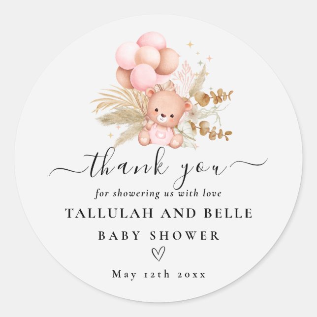 Pegatina Redonda Hola Bebé Boho Bear Shower (Anverso)