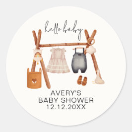 Pegatina Redonda Hola, bebé | Cute Boho Clothes Baby Shower