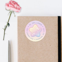 Pegatina Redonda Hola Bebé, Rainbow Y Stars Pastel Dirección