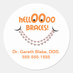 Pegatina Redonda Hola Braces Tangerine Personalizado del paciente o