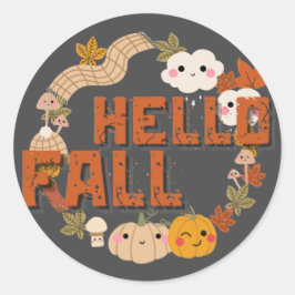 Pegatina Redonda Hola Caída Naturaleza Cute Saltos del otoño Pavill