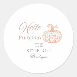 Pegatina Redonda Hola Calabaza Branding de Otoño para Tienda Boutiq